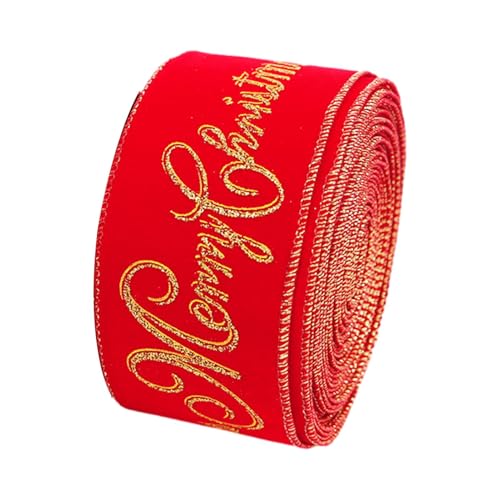 XIAOXIAOYU Weihnachtsbaumschmuckband,Weihnachtsbaumband - Rotes Stoffband | Weihnachtsband mit goldener Weihnachtsschrift, Weihnachtsbaumschmuck von XIAOXIAOYU