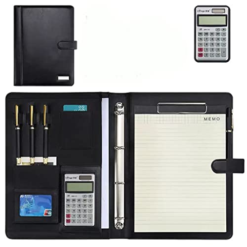 Business Konferenz Leder Faltmappe, Businessmappe Binder mit 7 Ringbuch Ordner Schreibblock Notizbuch Interview(12digit calculator) von XIAOYIWIN