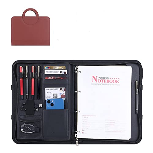 Business-Konferenz-Leder-Faltmappe, Hardcover-Notizbuch, nachfüllbares Schreibtagebuch, 4-Ring-Ordner, Reisetagebuch, Tagebuch-Organizer mit Tasche, Arbeitsgeschenk(Brown) von XIAOYIWIN