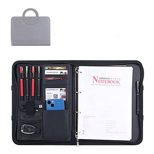 Business-Konferenz-Leder-Faltmappe, Hardcover-Notizbuch, nachfüllbares Schreibtagebuch, 4-Ring-Ordner, Reisetagebuch, Tagebuch-Organizer mit Tasche, Arbeitsgeschenk(Grey) von XIAOYIWIN