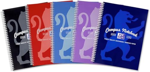 Campus Notizbuch, A4, Spiralbindung, verschiedene Farben, 5er-Pack von XIAOYIWIN