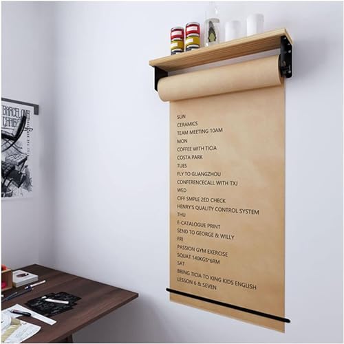 Kraftpapierrollen-Displayhalter, an der Wand montierter Notizpapierspender und -schneider mit Holzablage und 50-m-Papierrolle(100cm/39.4inch wide) von XIAOYIWIN