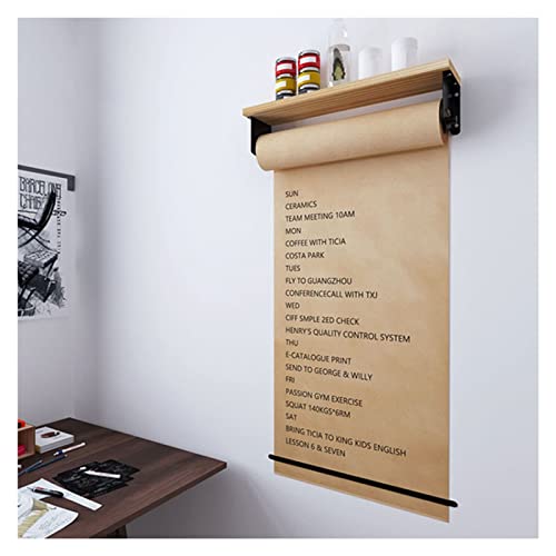 Kraftpapierrollen-Displayhalter for Erwachsene/Kinder, an der Wand montierter Notizpapierspender und -schneider mit Holzablage und 50-m-Papierrolle(100cm/39.4inch wide) von XIAOYIWIN