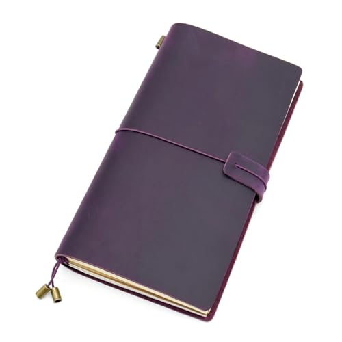 Notizbuch Echtleder Reisetagebuch Reisetagebuch Vintage Handarbeit Rindsleder Geschenkplaner for Studium, Arbeit(Purple,L standard 22x12) von XIAOYIWIN