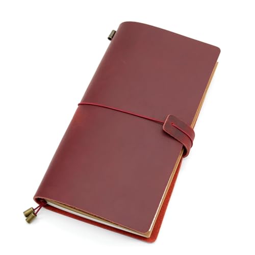 Notizbuch Echtleder Reisetagebuch Reisetagebuch Vintage Handarbeit Rindsleder Geschenkplaner for Studium, Arbeit(Wine Red,L standard 22x12) von XIAOYIWIN