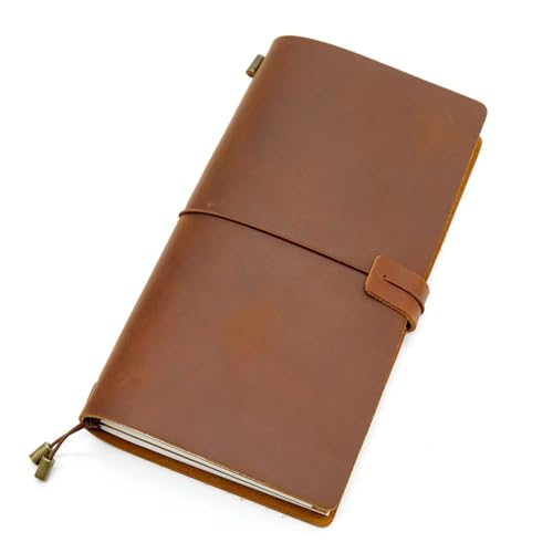 Notizbuch Echtleder Reisetagebuch Reisetagebuch Vintage Handarbeit Rindsleder Geschenkplaner for Studium, Arbeit(Yellow Brown,L standard 22x12) von XIAOYIWIN