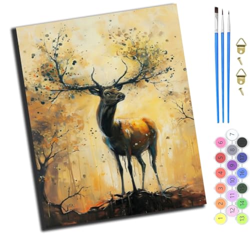 XIAOYOUQIAN Splash Art Hirsch,Malen Nach Zahlen Erwachsene Kinder,Mädchen Und Junge,Farbiges Leinwand Acrylfarben Diy Ölgemälde Set Zur Heimdekoration,40X50Cm,Ohne Rahmen XIAOYOUQIAN Splash Art Hirsch,Malen Nach Zahlen Erwachsene Kinder,Mädchen Und Junge,Farbiges Leinwand Acrylfarben Diy Ölgemälde Set Zur Heimdekoration,40X50Cm,Ohne Rahmen von XIAOYOUQIAN
