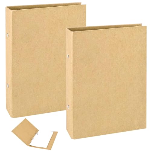 XIAQICA 2 Stück Ringbuchordner A5 Nachfüllbar Kraftpapier Ringordner A5 Ringbuch Kraft Loseblattpapier A5 Kraftpapier-Binderschale mit 2 Ringen für Schule, Büro (23.5 x 17.5 cm) von XIAQICA