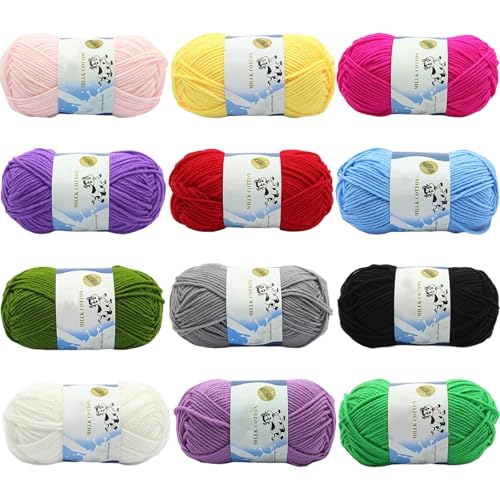 XIAQICA Wolle zum Stricken 12 Farben x 50g Häkelgarn Baumwolle Bunte Garn zum Häkeln Acryl Wolle zum Häkeln Crochet Yarn Dicke Wolle Set für Häkeln Stricken und Handwerk von XIAQICA