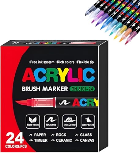 XIAQIQIFFF Acrylmarker für Malbücher, gerade flüssige Acrylmarker, Erwachsene Kinder Malerei Acrylfarbe Marker Set, Dual Tip Acrylfarbe Marker von XIAQIQIFFF