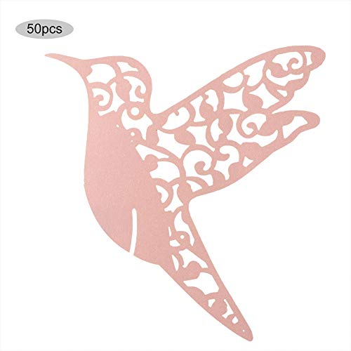 XIASABA 50 Stück Hohle Namens-Tischkarten in Form eines kleinen Vogels für Hochzeiten, personalisierte Tischnamen, Empfangsation, Hochzeitsgästekarten für Weinglas, Bankette, (Rose) von XIASABA