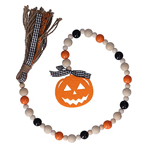 XIASABA Halloween-Holzperlengirlande, Bunte Perlenkette, Holzperlen-Anhänger für Zuhause, Festival, Halloween-Hexe-Thema, Holzperlengirlande mit Juteseil, kariert von XIASABA