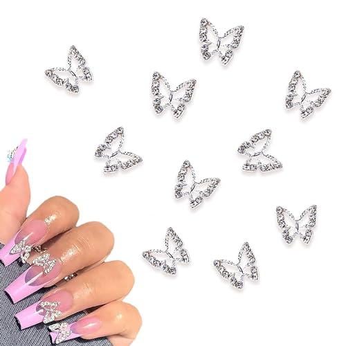 20 Stück Schmetterlings Nail Charms Legierung, Strasssteine NäGel, Silberfarbene Metallische Nagel Steine ​​füR Diy Nagelherstellung, Schmuckdekoration, Dekorative HüLlen von XIATIAN