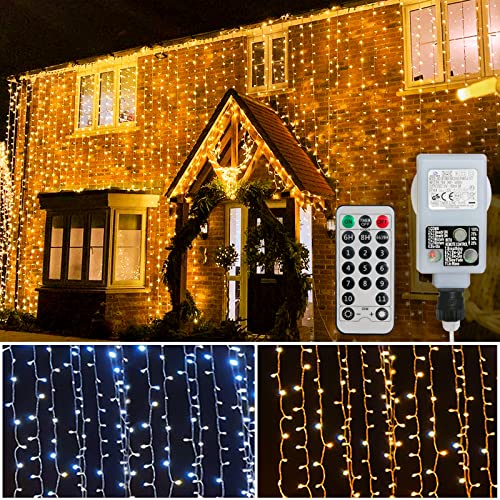 600 LEDs Lichterkette 6M x 3M Lichtvorhang 2 in 1 Farbe Led Lichtervorhang 11 Modi mit Fernbedienung Wasserdichte Weihnachtsbeleuchtung für dekorative im Innen Außenbereich (Warmweiß & Kaltweiß)¡" von XIBOO