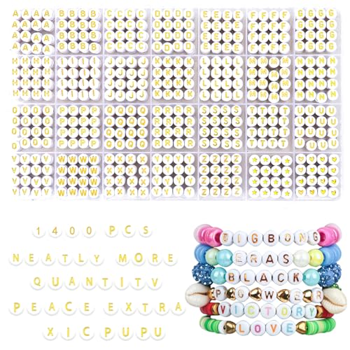 XICPUPU 1400 Stück goldene Buchstabenperlen – Alphabet-Perlen für Schmuckherstellung, personalisierte Armbänder, Schlüsselanhänger und Bastelarbeiten – ideal für individuelles Namenszubehör von XICPUPU