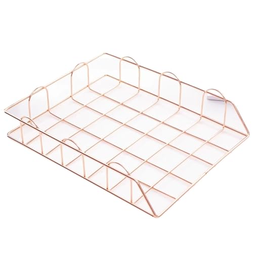 Briefablage 2 Stück stapelbare Schreibtisch-Dateidokument-Papier-Briefablage mit breitem Eintrag for Zeitschriften, Zeitungen, A4-Büro-Dateiordnerhalter Für Zuhause(Rose Gold) von XIEHYA