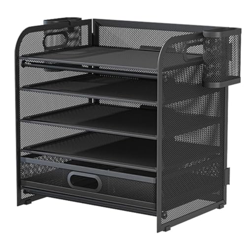 Briefablage 5-stufiger Briefablage-Organizer aus Papier mit ausziehbarer Schublade und 2 Stifthaltern, Schreibtisch-Organizer for Bürobedarf Für Zuhause(Black,B) von XIEHYA