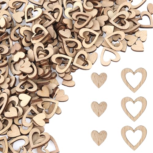 300 Stück Holzherzen Deko, Holzherzen zum Basteln Klein, Unbearbeitet Herzen Holz Tischdeko, Konfetti Herzen Hochzeit für Valentinstag, DIY Handwerk von XIEJ