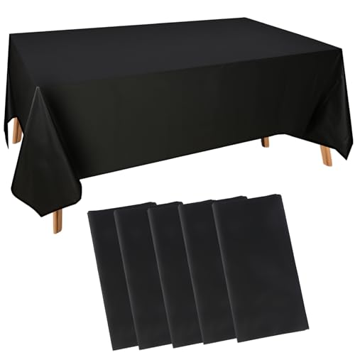 5 Stück Einweg Tischdecke Schwarz, Kunststoff Biertisch Tischdecke,137 x 274cm Papiertischdecke, Rechteckige Tischdecke Papierrolle für Geburtstagsparty, Hochzeiten, Picknick von XIEJ