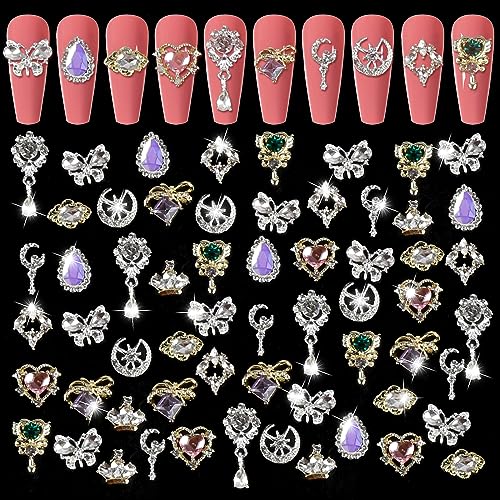 60 Stück Nail Charms Set, 3D Metall Luxus Strasssteine Nägel Nail Art Charms, Nailart Nagelschmuck Krone, Schmetterling, Herz, für DIY Nägel, 11 Stile von XIEJ