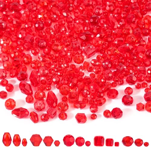 900 Stück Glasperlen, Rote Perlen zum Auffädeln in Verschiedenen Größen, Glasperlen zum Auffädeln, Glass Beads für Armbänder, Halsketten, Bastelarbeiten (4/6/8 mm) von XIEJ