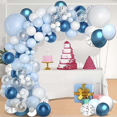 Luftballons Girlande, 104 Stück Ballon Girlande Blau White, Luftballons Geburtstag Hochzeit, Blau Gold Ballons Set für Baby Shower, Babyparty, Brautparty, Geburtstag Deko, Party Deko, Hochzeit von XIEJ