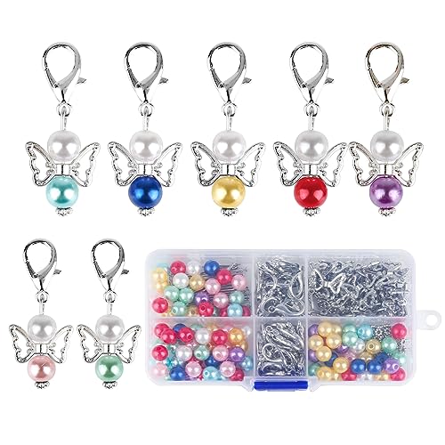 XIEJ 50 Sets Schutzengel Schlüsselanhänger, Selber Machen Perlenengel Anhänger, Schutzengel Anhänger, Schutzengel Schlüsselanhänger für DIY Schmuck Basteln, Geschenk, Hochzeit Taufe, 8 Farben von XIEJ