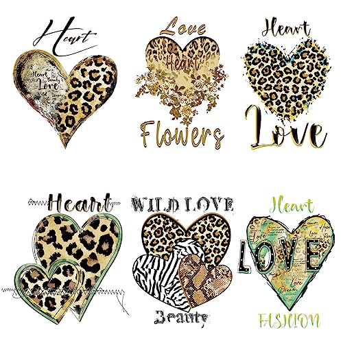 Love Heart Iron On Patch Leopard Iron On Transfer Decal for T-Shirt Girls Women Heat Transfer Vinyl HTV Sticker for Clothes Sweatshirt Jeans Jacket Handbag Backpack Decoration DIY Design Gift 6 Sheets von XIELIME