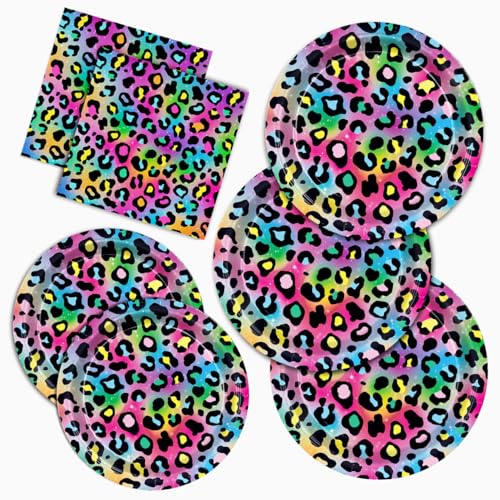 150 Stück Neon Regenbogen Leopard Geburtstag Party Supplies Pappteller Servietten Gepard Mädchen Sparkly Splatter Einweggeschirr Set für Mädchen Geburtstag Party Supplies Serves 50 Gäste von XIENBLOC