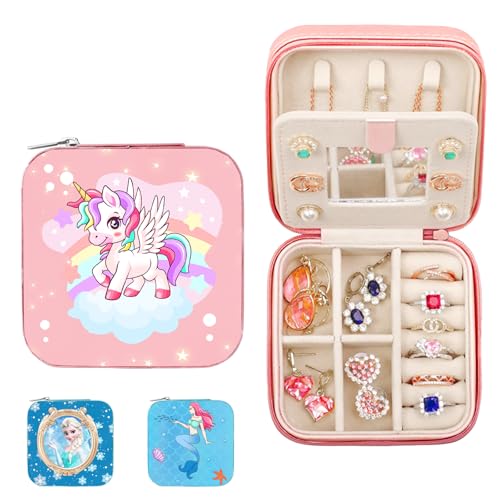 XIEXIESHER SchmuckkäStchen Einhorn, Reise Schmucketui Klein, Einhorn Geschenke Mädchen, PU Jewelry Box für Ringe, Ohrringe, Halskette, Einhorn Schmuckschatulle für Mädchen Geschenk von XIEXIESHER