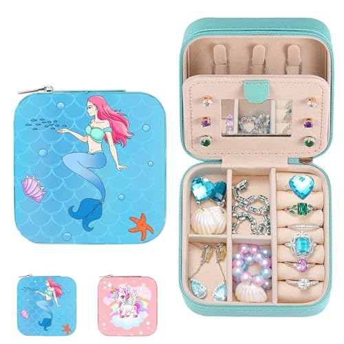 XIEXIESHER SchmuckkäStchen Meerjungfrau, Reise Schmucketui Klein, Meerjungfrau Geschenke Mädchen, PU Jewelry Box für Ringe, Ohrringe, Halskette, Mermaid Schmuckschatulle für Mädchen Geschenk von XIEXIESHER