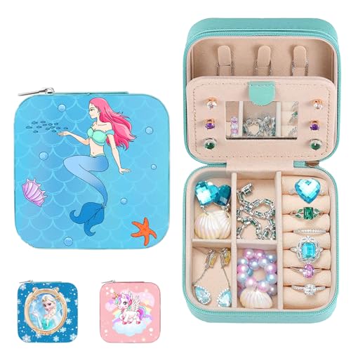 XIEXIESHER SchmuckkäStchen Meerjungfrau, Reise Schmucketui Klein, Meerjungfrau Geschenke Mädchen, PU Jewelry Box für Ringe, Ohrringe, Halskette, Mermaid Schmuckschatulle für Mädchen Geschenk von XIEXIESHER