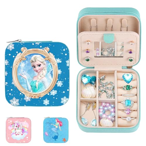 XIEXIESHER SchmuckkäStchen Prinzessin, Reise Schmucketui Klein, Prinzessin Geschenke Mädchen, PU Jewelry Box für Ringe, Ohrringe, Halskette, Prinzessin Schmuckschatulle für Mädchen Geschenk von XIEXIESHER