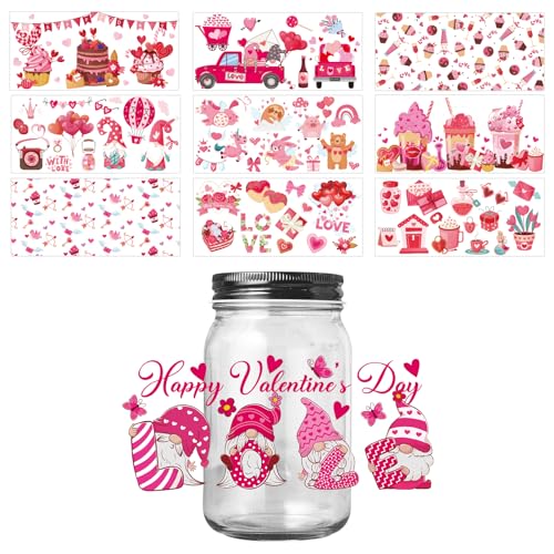 10 Blatt Valentinstag Transferaufkleber, Rub on Transfers für 16oz Glas Bastelarbeiten Rub on Transferpapier Selbstklebende Tassenaufkleber für DIY Bastelarbeiten Glasbecher Möbel von XIHIRCD