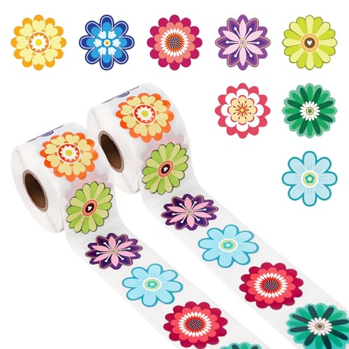 1000stk/2 Rollen Selbstklebende Blumenaufkleber, 3,8cm 8 Stile Frühlingsblumenaufkleber Bunt Sommer Gartenaufkleberrolle für Kinder Scrapbooking Alben Heimwerkerarbeiten Partydekoration von XIHIRCD