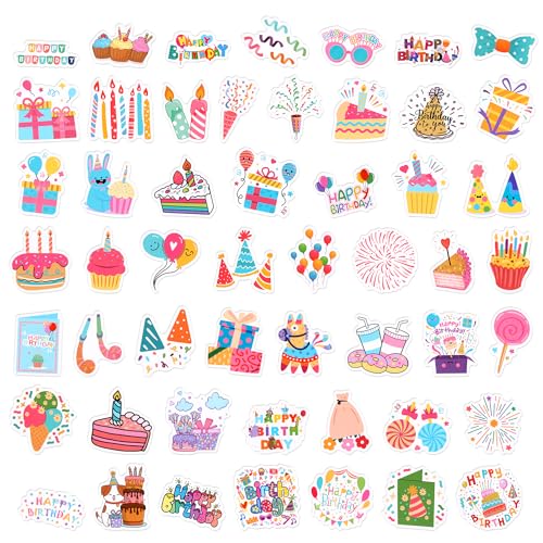 104 Stück Alles Gute zum Geburtstag Aufkleber, Bunt Selbstklebend Birthday-Aufkleber für Karten Umschläge Sammelalbum Geschenk Partyartikel Dekorationen für Kinder Erwachsene (Mehrere Stile) von XIHIRCD