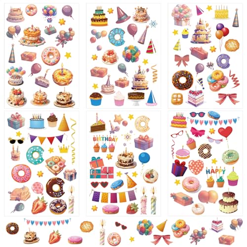 12 Sheets Happy Birthday Stickers, 6 Styles Birthday Scrapbook Stickers Colorful Birthday Stickers for Kids Birthday Decals for Envelope Party Favors Supplies (Style 2) von XIHIRCD