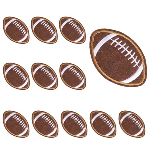 12 Stück Football Aufnäher, Goldene Kanten Chenille Football Aufnäher zum Aufbügeln DIY gestickte Football Applikation für Kleidung Hosen Mütze Rucksack von XIHIRCD