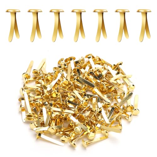 150 Stück Metall-Papierklammern, 8x20mm Goldene Büroklammern Mini-Brads mit Rundem Kopf DIY-Splintstifte zum Basteln für Sammelalben Karten Fotowände von XIHIRCD