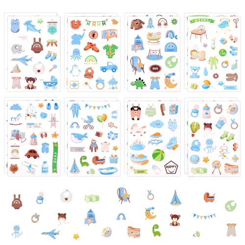 16 Blatt Baby Jungen Sticker, 8 Stile Verschiedene Muster Baby-Jungen-Aufkleber für Scrapbooking Fallen Nicht Leicht Ab Baby-Scrapbook-Aufkleber für Umschläge Scrapbooks Notizbücher von XIHIRCD