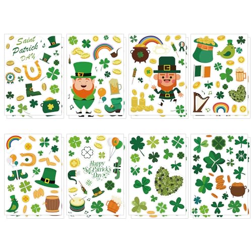 16 Blatt St Patricks Day Aufkleber, 12,7x17,78cm Shamrock Aufkleber Kleeblatt, Vierblättriges Kleeblatt, Regenbogen Aufkleber für Kinder St. Patricks Day-Dekorationen für Umschläge (8 Stile) von XIHIRCD