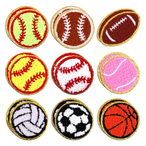 18stk Sport-Aufbügler, Baseball Rugby Fußball Aufnäher Bestickte Applikation Basketball Volleyball Football Tennis Chenille-Aufnäher Sportbekleidungsaufnäher für Jeans Hüte Rucksäcke von XIHIRCD