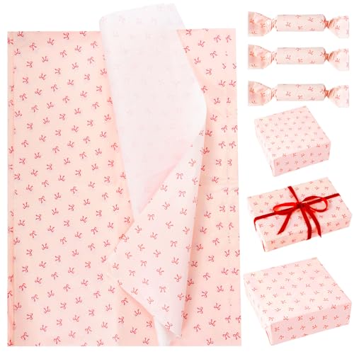 20 Stück Seidenpapier mit Fliege, Seidenpapier mit Kokette Schleife Geschenkpapier Seidenpapier Geschenkpapier für Geburtstag Hochzeit Geschenkverpackungsbeutel (Rosa) von XIHIRCD