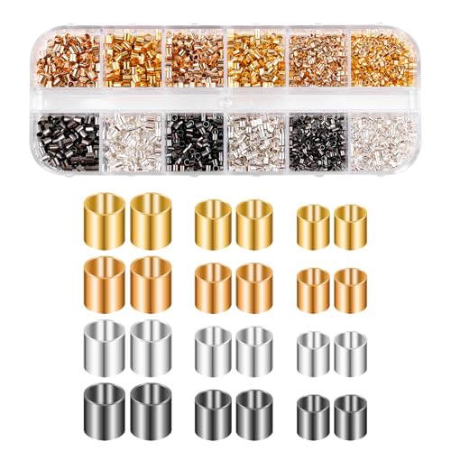 2200 Teiliges Crimp Röhrchen Set, Crimp-Perlen mit Perlenstopper in 4 Farben 1,5mm, 2mm, 2,5mm Röhrenperlen Crimp-Röhrchen zur Herstellung von DIY-Ohrringen Halsketten Anhängern und Schmuck von XIHIRCD