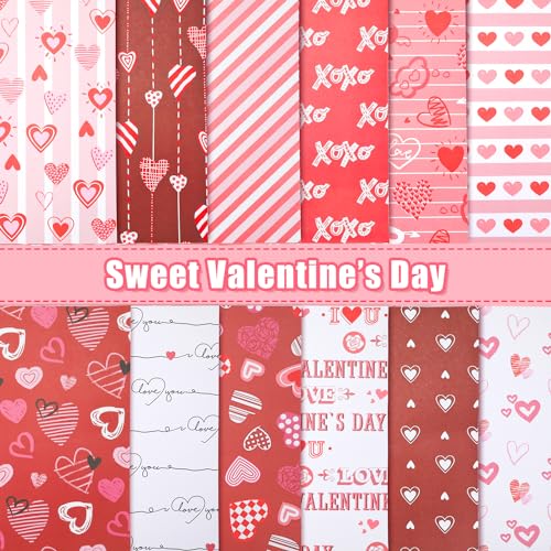 24 Blatt Valentinstag Musterpapier, 30 x 30 cm Rot Rosa Weiß Herz 12 Stile Doppelseitiges Liebes Scrapbook Papier Bastelkartonpapier für die DIY Kartenherstellung von XIHIRCD