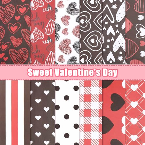 24 Blatt Valentinstag Musterpapier, 30 x 30 cm Rot Schwarz Weiß Herz 12 Stile Doppelseitiges Liebes Scrapbook Papier Bastelkartonpapier für die DIY Kartenherstellung von XIHIRCD