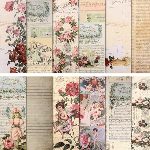 24st Vintage Scrapbook Papier, 12 Designs Einseitig Scrapbook Papier Rosenästhetik Dekoratives Bastelpapier Handgefertigt Valentinstag Karton für Scrapbooking DIY Basteln Fotodekoration von XIHIRCD