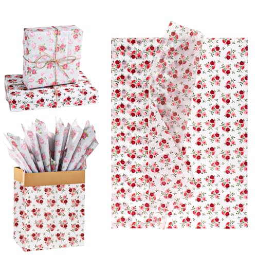 30 Blatt Geschenkpapier mit Rosen, 50x35cm Seidenpapier mit Blumendruck Geschenkverpackung Geschenkpapier mit Rosendruck für Geburtstage Hochzeiten Partys Kunst Heimwerkerbedarf von XIHIRCD