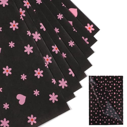 30 Blatt Herzblumen Seidenpapier, 50x35cm Seidenpapier Verpackungsmaterial Dekoratives Seidenpapier für Weihnachten Hochzeit Geburtstag Party Basteln Verpackung (Schwarz) von XIHIRCD