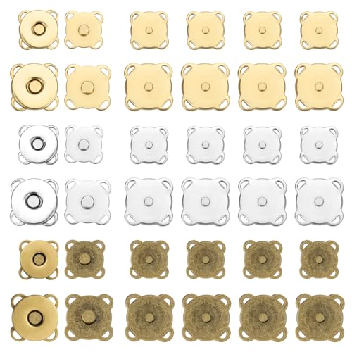 30 Sets Pflaumenfarbene Magnetdruckknöpfe, 14mm & 18mm Magnetknöpfe Magnetischer Metallverschluss Vielseitig Einsetzbar Druckknopf für Geldbörsen Taschen Kleidung (Gold, Silber, Bronze) von XIHIRCD